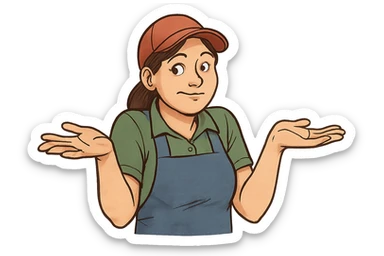 В позе этого мема сгенерируй типичную молодую российскую продавшицу в продуктовом магазине, которая недоуменно но при этом хитровато разводит руками, слегка рисованный, но при этом объемный стиль, прозрачный фон sticker