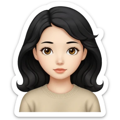 Beautiful girl,Black hair, wavy long hair,Black eyes,Chinese, beige sweater  sticker