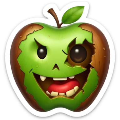 A rotten apple emoji resembling the apple inc logo. sticker