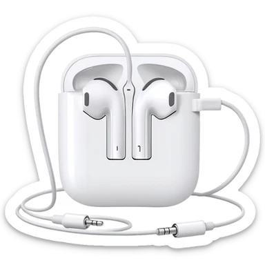 Minimalist white Apple EarPods with cord coiled in a perfect circle, clean simple design, no case, just the white headphones and wire arranged in a neat circle, iOS style sticker