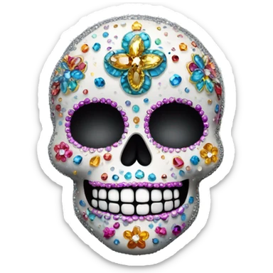 Realistic single isolated decorative sugar skull with sparkling diamonds and rhinestones  sticker