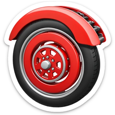 Apple-style emoji of a car wheel with a red brake caliper, clean simple emoji design, smooth shapes, flat yet slightly glossy look, centered on transparent background, no text, no extra details
 sticker