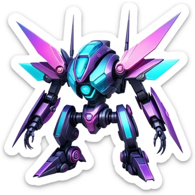  Epic legendary rare glowing mechanical Shiny sparkly transparent bioluminescent luminescent vibrant bright pastel dark exotic iridescent colorful gradients futuristic modern metallic glossy glittery fantasy-cyber-Fakémon-Vernid-mecha-creature sticker