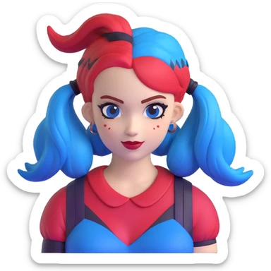hair styled like Harley Quinn with blue and red pigtails sticker