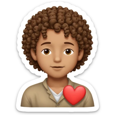 Brown boy with curly hair dreaming abouthis girlfriend small smirk on his face eyes closed with a little heart next to him sticker