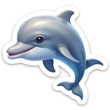 Cinematic Cute Bottlenose Dolphin Portrait Emoji, Head tilted playfully and inquisitively, featuring a charming, shiny glossy body with smooth, gleaming skin and round, sparkling eyes full of playful wonder, Simplified yet irresistibly adorable features, highly detailed, glowing with a warm, inviting aquatic glow, high shine, affectionate and lively, stylized with a touch of whimsical marine charm, soft glowing outline, capturing the essence of a mischievous yet endearing dolphin that seems as if it could splash out of the screen into your arms! sticker