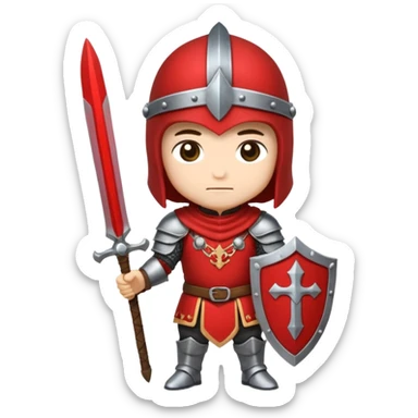 Um guerreiro estilo chibi/cartoon, vestindo armadura prateada brilhante, com capacete medieval e um penacho vermelho no topo. O personagem faz uma cara sério, chocado " :| ". O fundo é preto, destacando bem o personagem. sticker