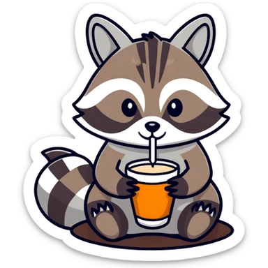 Female raccoon sipping latte and smoking cigarette  sticker