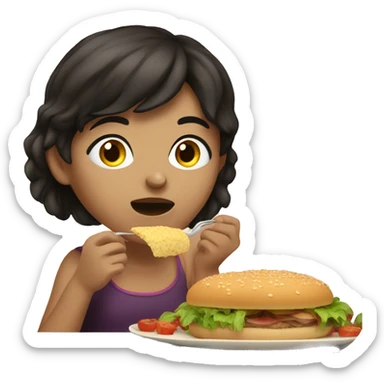A dark-haired brunette girl eating food. sticker