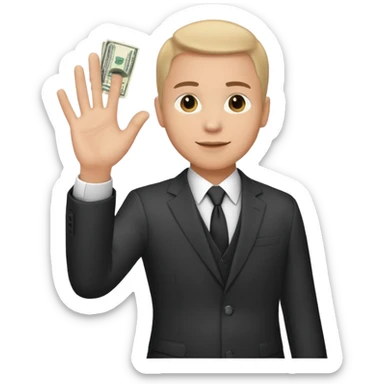 The businessman extends his hand to the side and give money sticker