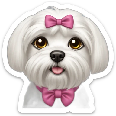 Maltese dog female with a hair bow and black eyes, dark eyes sticker