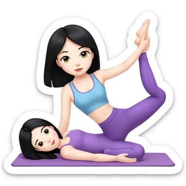 make a cute girly pilates emoji with black hair and pale skin sticker