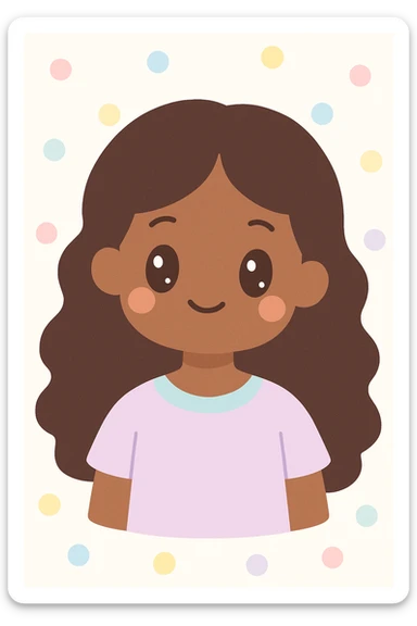 portrait of a dark-skinned girl with long curly hair, colorful illustration style sticker