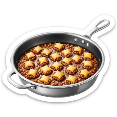 fried minced meat dish object icon, cooked minced meat in a pan, slightly crispy texture, glossy oil shine, 3D cartoon, mobile game icon style, centered, clean background, soft shadow, no text, no watermark
  sticker
