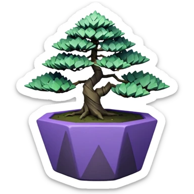  Earthenware small short squat cascading black green-violet bonsai pot plant purple hair-leaf pine tree with triangular angular tiny-polygonal faceted asymmetrical originally shaped pot sticker