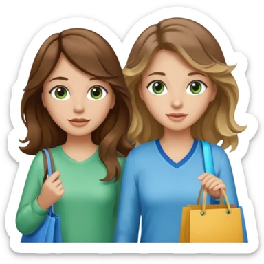 make me and my best friend togheter i have brown hair that falls on my shoulders and brown eyes and she has really long wavy brown hair with a little blonde and green/blue eyes we are shopping and i have BROWN eyes sticker