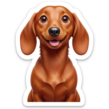 Cinematic Comical Red Dachshund Portrait Emoji, Head tilted dramatically with an exaggeratedly amused expression, featuring a sleek red coat with a vibrant sheen, wide, expressive brown eyes filled with playful disbelief, Simplified yet hilariously expressive features, highly detailed, glowing with a slightly sassy glow, high shine, dramatic yet playful, stylized with an air of cheeky humor, bright and endearing, soft glowing outline, capturing the essence of a spirited and over-the-top companion, so meme-worthy it feels like it could side-eye its way into internet fame instantly! sticker