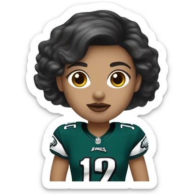  White skin female dark hair red lips wearing Philadelphia Eagles jersey sticker