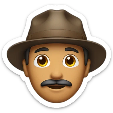 young man with a tiny moustach and a brown trucker hat sticker