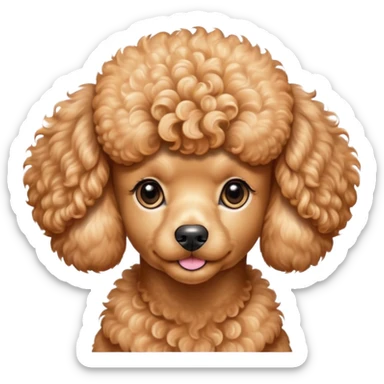Cinematic Noble Apricot Poodle Portrait Emoji, Poised and regal, with a refined, elegant build and a meticulously groomed, curly apricot Fur, deep-set soulful warm eyes, Simplified yet sharp and sophisticated features, highly detailed, glowing with a soft, dignified glow, high shine, intelligent and graceful, stylized with an air of sophistication, focused and attentive, soft glowing outline, capturing the essence of a watchful and confident companion, so majestic it feels as though it could prance out of the screen with effortless authority! sticker