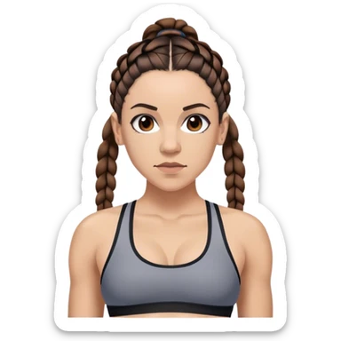 Melanie chisholm with two dark brown french braids, wearing a sports bra sticker