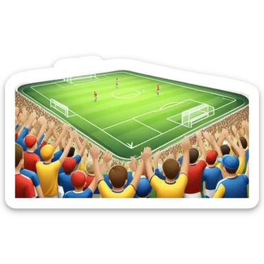 An icon featuring a large stadium with a football match in progress, players in action on the field, and a cheering crowd in the stands. Bright floodlights illuminate the pitch, creating an intense atmosphere of competition. The transparent background highlights the thrill of live sports events. sticker