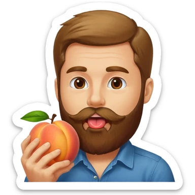 Man with beard licking peach sticker