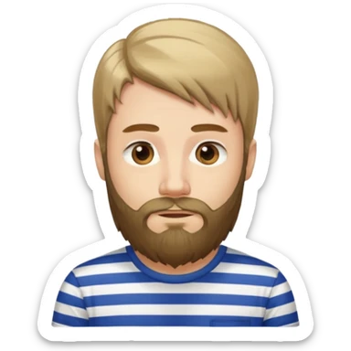 man with long hair and beard wearing vertical striped t-shirt sticker