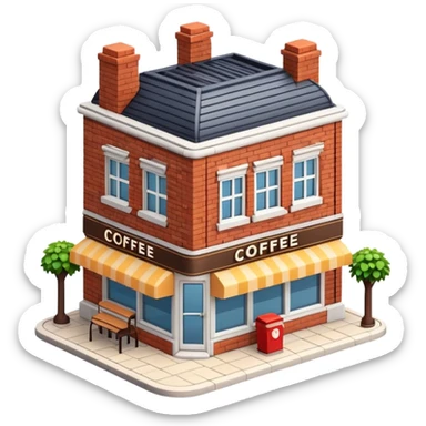 generate realistic detailed coffee shop building in 3d style sticker
