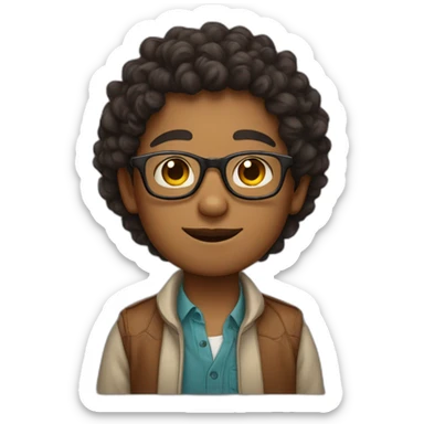 Boy with indian skin and square rounded glasses curly hair sticker