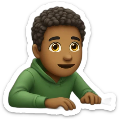 boy sitting in front of the computer and studying  sticker