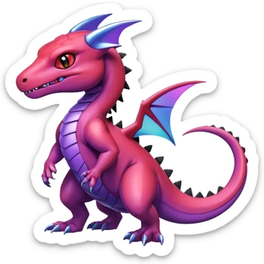 Cute Shiny Violet iridescent Guilmon-Salandit-Fakémon-hybrid-creature (full body)  sticker