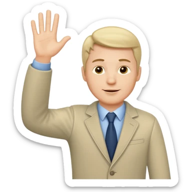 A white man in ordinary clothes stands and waves his hand in greeting. sticker