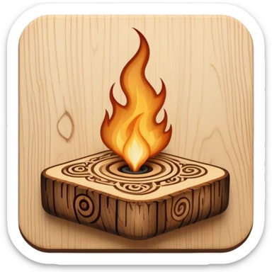 Pyrography icon, wooden surface with intricate burn marks, detailed patterns being burned into wood with a pyrography tool, smoke rising, minimalistic style, clean lines, transparent background. sticker