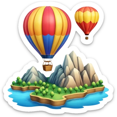 Hot air balloon above scenic water views sticker