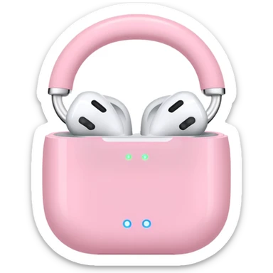 Create a pink happy circle emoji who listens to music on AirPods Max make them always this style 🥹 sticker