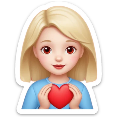 a little girl holding a heart, a cute and cheerful face sticker