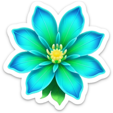 3D render of Avatar-style Flower, bioluminescent deep sea style, glowing neon blue and green lights, dark background to contrast the glow, translucent organic textures. sticker