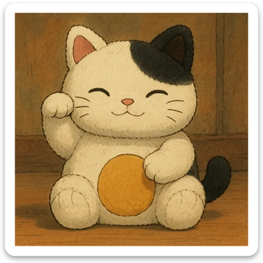 White and black Chinese lucky cat kawaii plushie  sticker