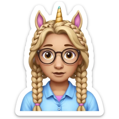 braided unicorn wiith big visible braids looking into the camera spectacled sticker