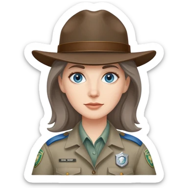 white woman park ranger with brown and gray hair and blue eyes sticker