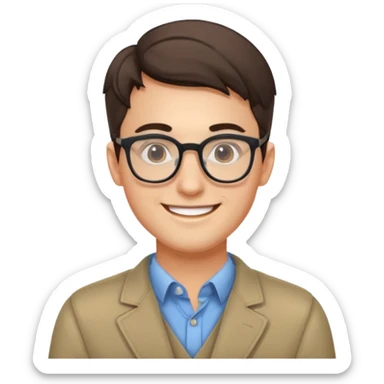 An outgoing marketer male in his late 20s, bespectacled and cheerful image sticker