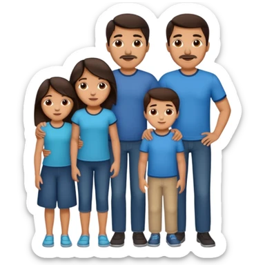 Hispanic family of five: mom, dad, two boys, one girl, all with medium skin and dark brown hair, all children similar in size sticker