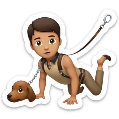Brunette man crawling with a collar and leash on sticker