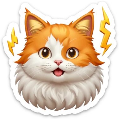 A very cute cat that got shocked from electricity, lightning around it sticker