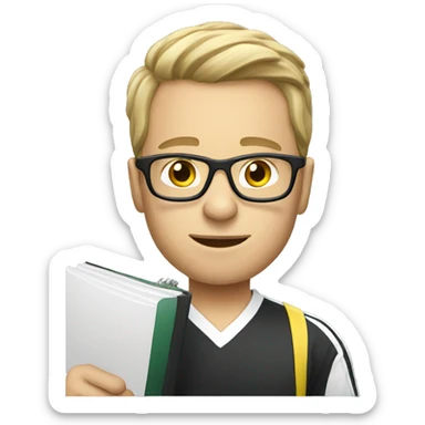 white young soccer coach with eyeglasses holding a notebook sticker