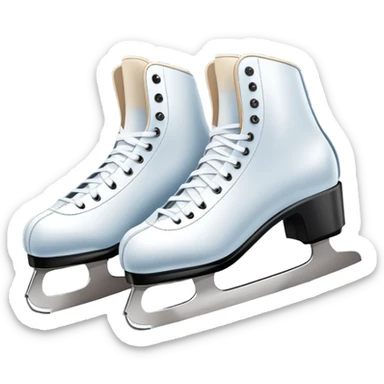 An icon featuring a pair of elegant figure skates resting on scratched, worn ice. In the background, cheering spectators fill the stands of a grand stadium, creating a vibrant atmosphere. Transparent background highlights the essence of figure skating performance sticker