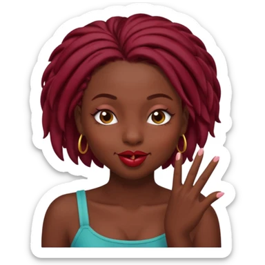 A dark skin, black girl with short burgundy locs  winking and blowing a kiss sticker