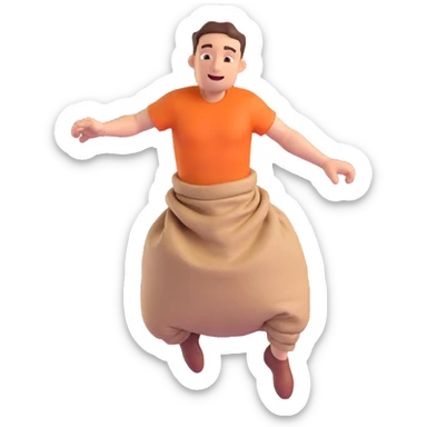 a man with both legs inside of a sack up to the waist, jumping, realistic, dynamic pose, 3D style sticker