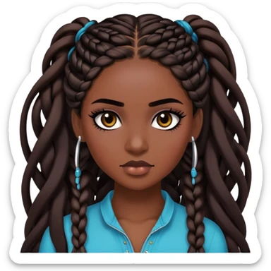 brunette, baddie, dark skin,pretty makeup, black eyeliner, long braids hair sticker